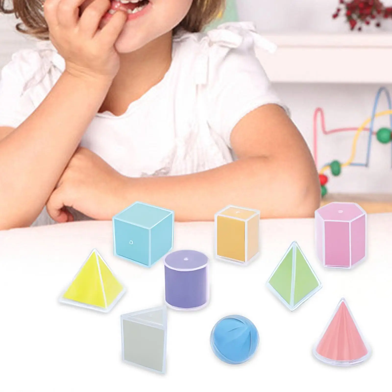 9 Pieces 3D Shape Geometric Toys Stem Education Shape Recognition for Math Games Teacher Supplies Homeschool Children Boys Girls