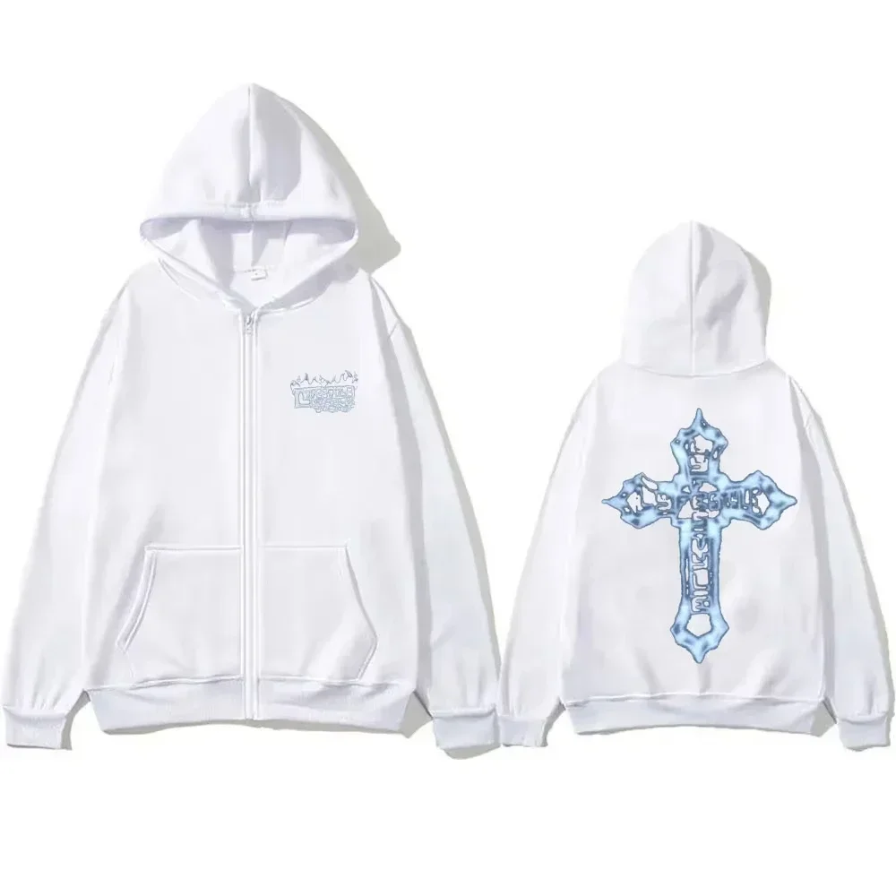 مغني الراب Yeat Lyfestyle الهيكل العظمي قلنسوة بسحاب الرجال الهيب هوب موضة خمر زمم سترة الرجال الصوف القطن المتضخم البلوز