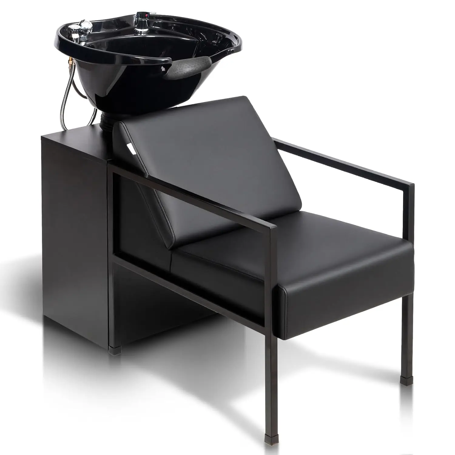 Salon Shampoo Bowl & Chair, Tilting Sink Hair Washing Station w/Storage Cabinet, Backwash Barber Chair for Spa, Customized