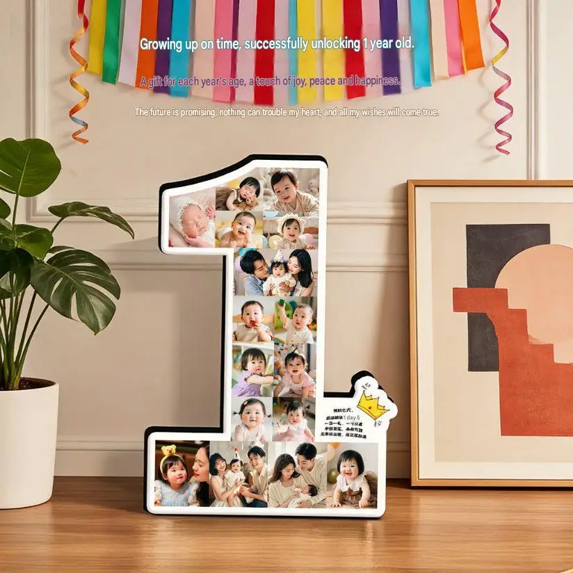 Personalized Number Picture Frame HD Custom Photo Collage Tabletop Plaque Family Memory Keepsake Baby Birthday Anniversary Gift