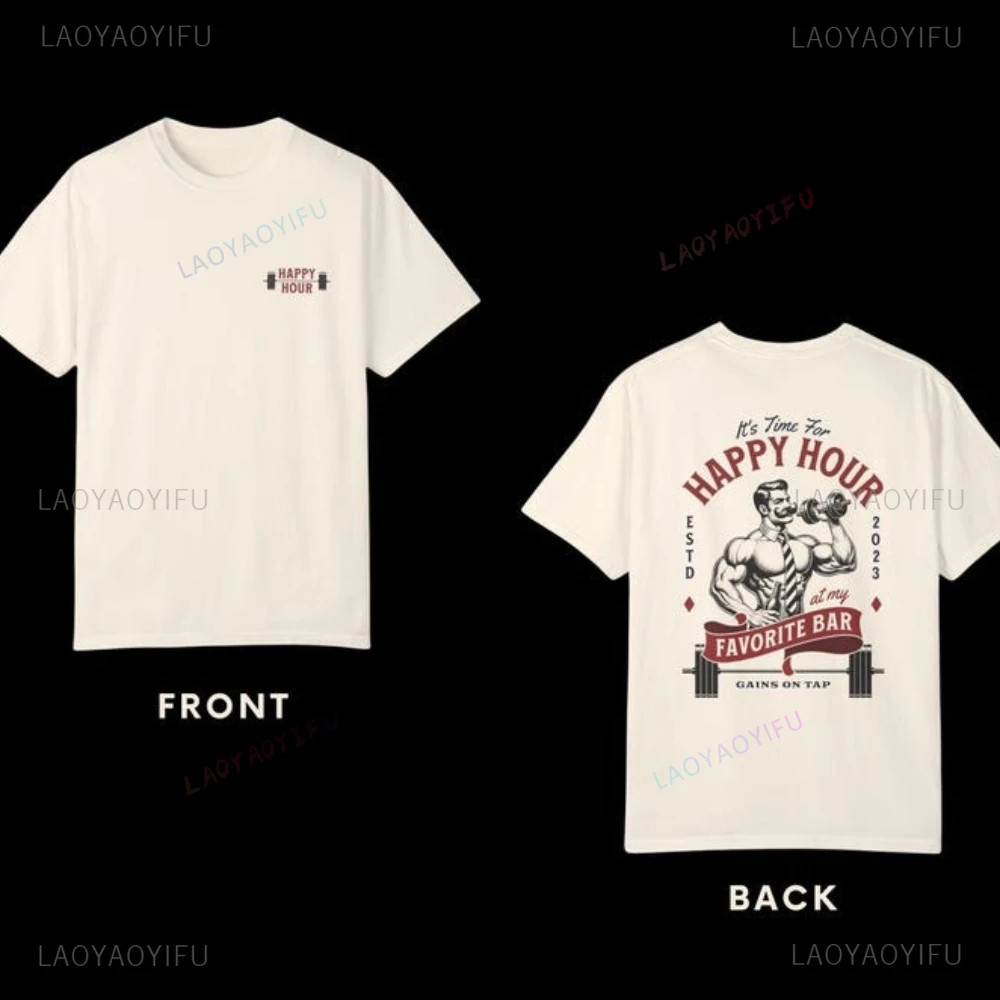 ساعة سعيدة في صالة الألعاب الرياضية هدية مضحكة للتمرين لعشاق غطاء المضخة ميمي جرافيك تي شيرت رفع الأثقال امرأة رجل الملابس القطنية #4