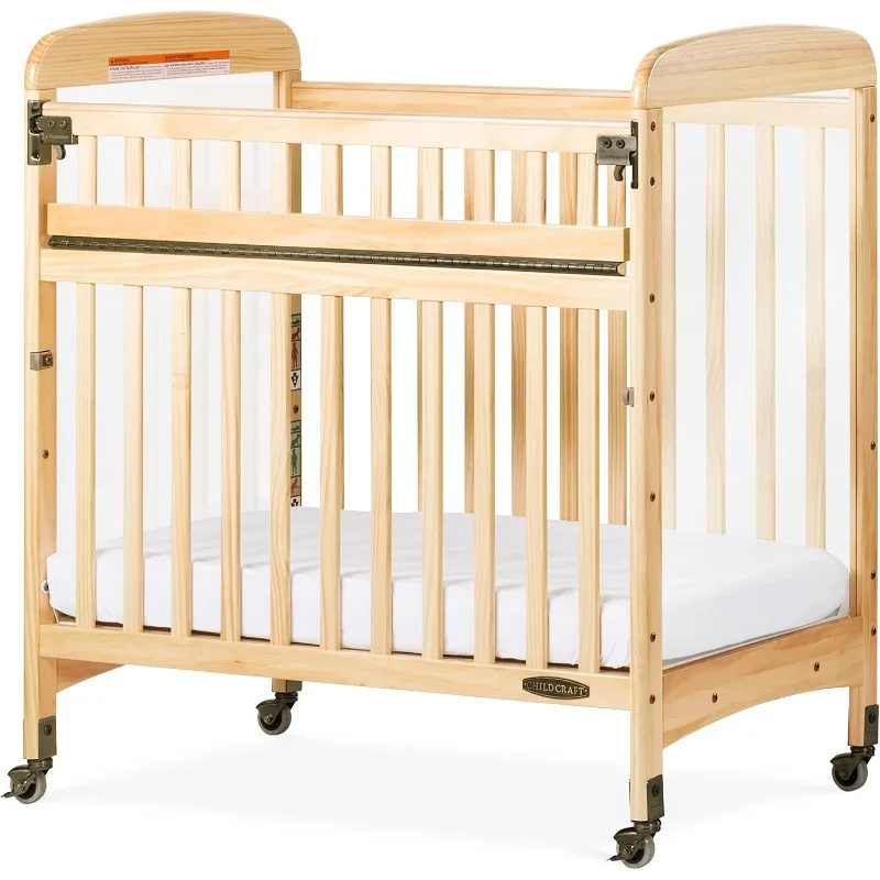 SafeAccess Wooden Compact Portable Crib, Features 2 Easy Roll Locking Wheels, Durable Wood Construction, Fits Through