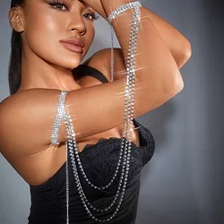 Sparkly Rhinestone Long Multilayer Tassel Bracelet Hand Chain Jewelry for Women Bling Crystal Up Down Arm Chain Bracelet Bangle