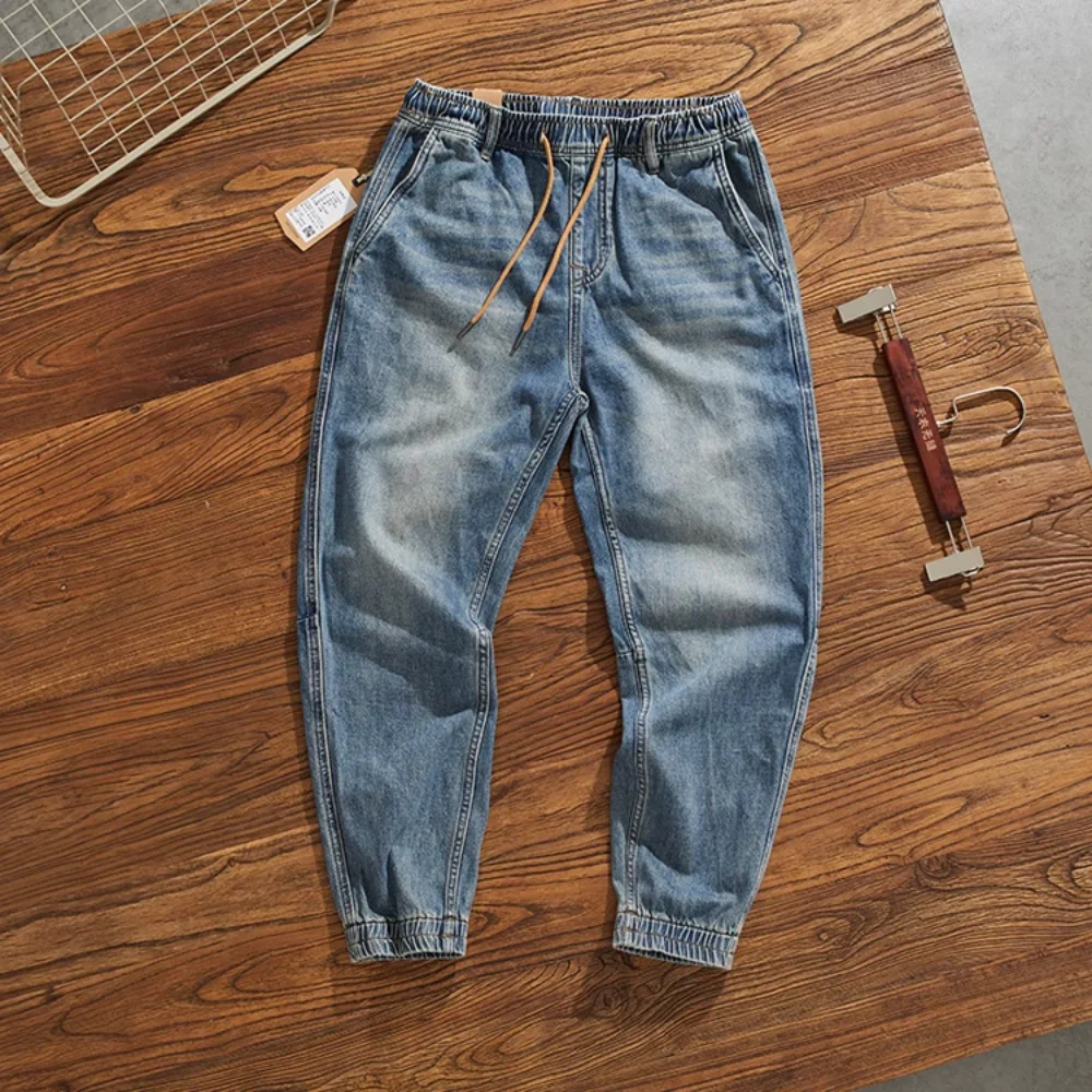 

Autumn new nostalgic sand wash to do old white jeans men loose fashion cotton heavy bunches of boots hanging casual pants