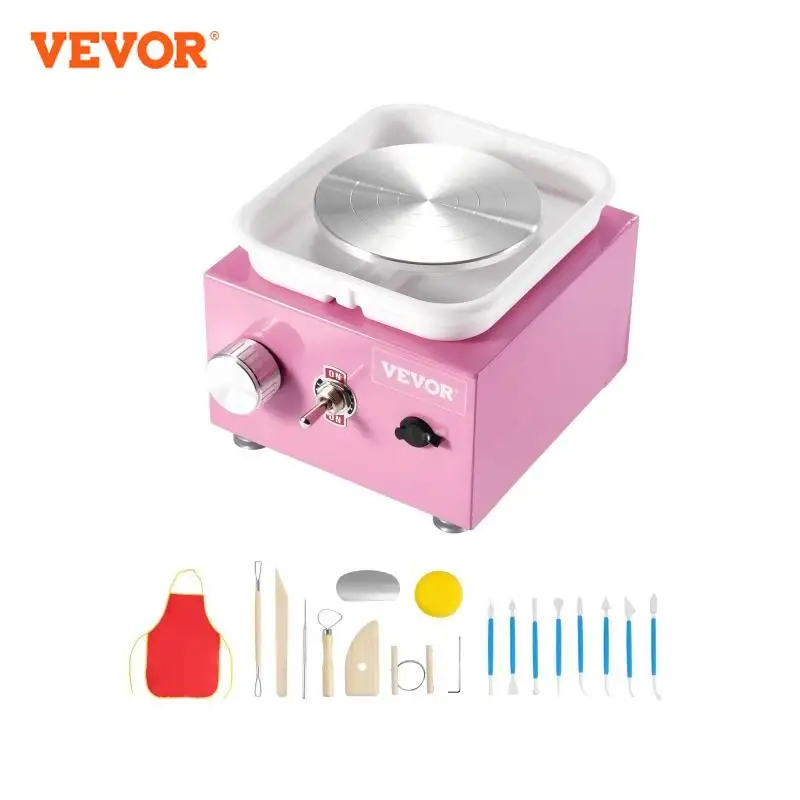 VEVOR Mini Pottery Wheel 0-320RPM Adjustable Speed Detachable Basin 2.56in/3.94in 2 Turntables for Art Craft Work Home DIY Pink