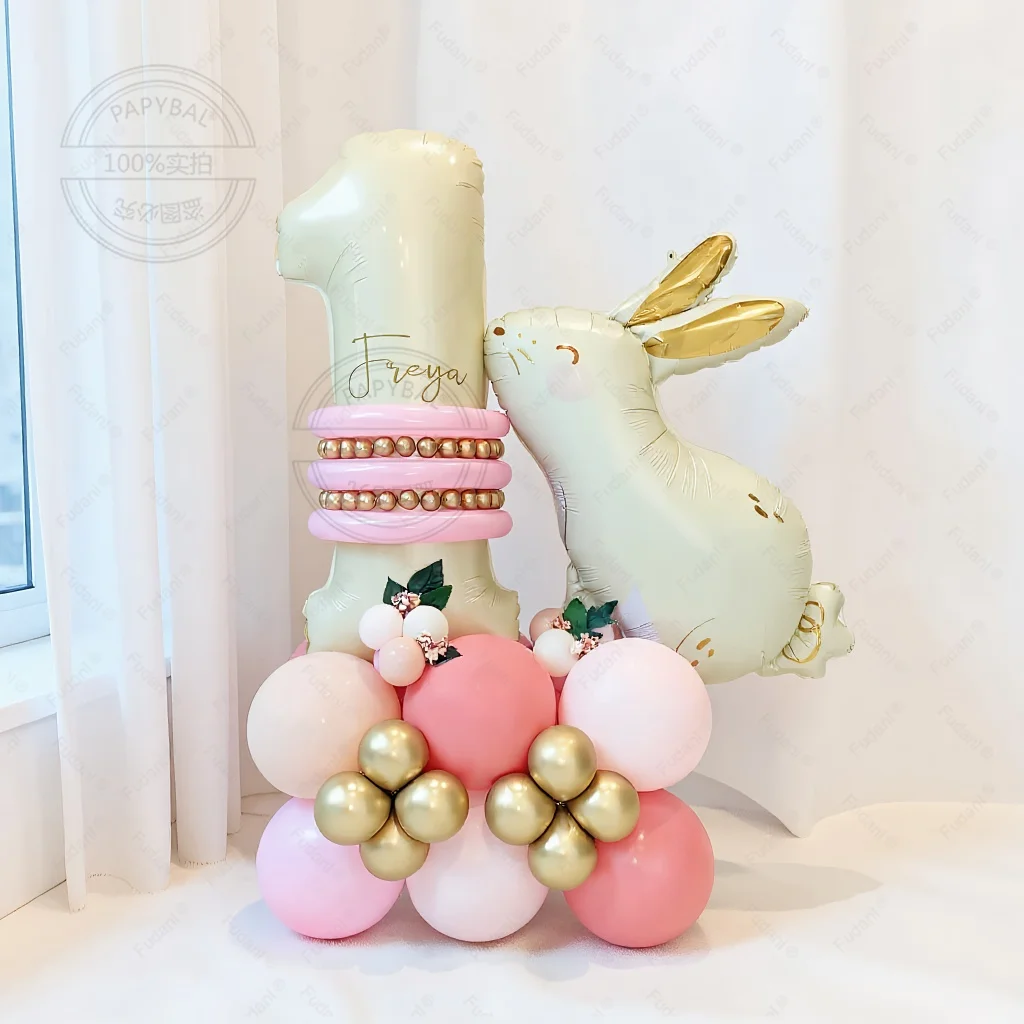 41Pcs Balloons Cute Rabbit Series Theme Pink Latex Balloons for Bridal Baby Shower Bachelorette Birthday Party Decoration
