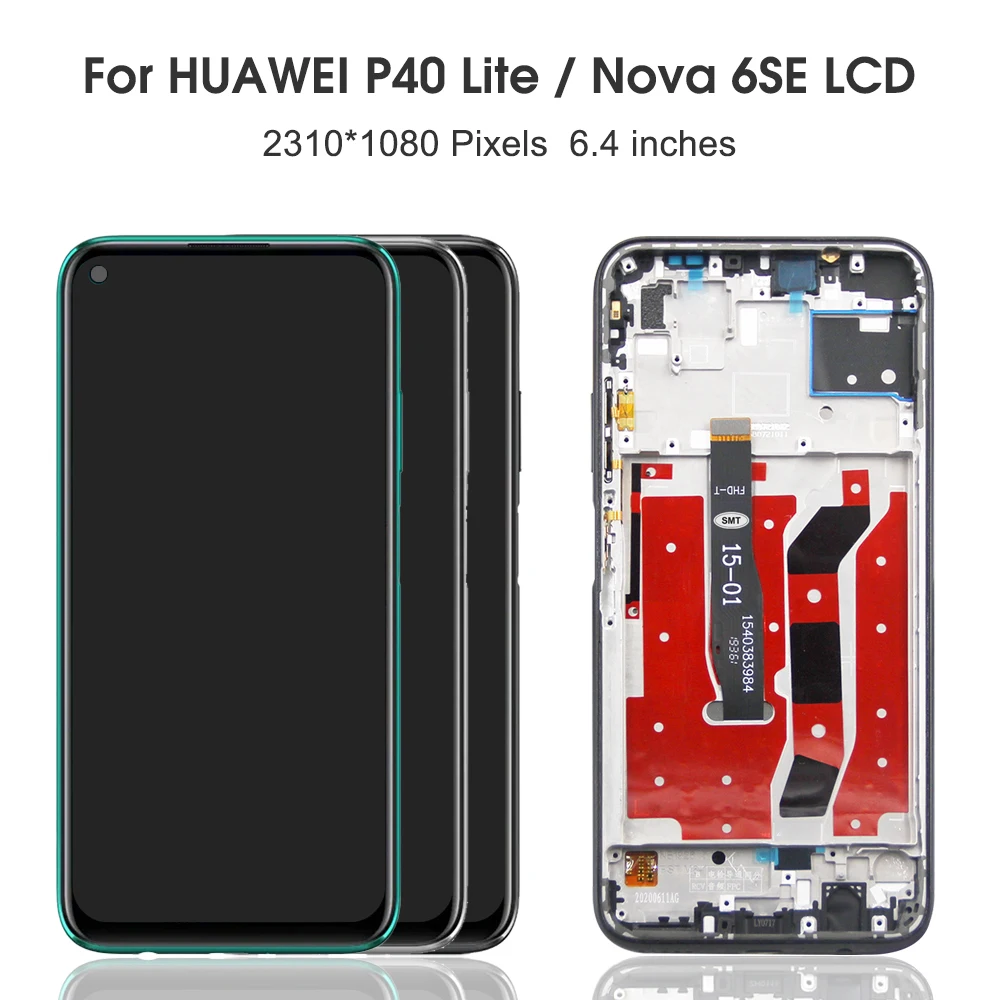 AMOLED Display For Huawei P40 Lite LCD Touch Screen Digitizer Assembly With Frame Display Replacement For Nova 6 SE LCD Display