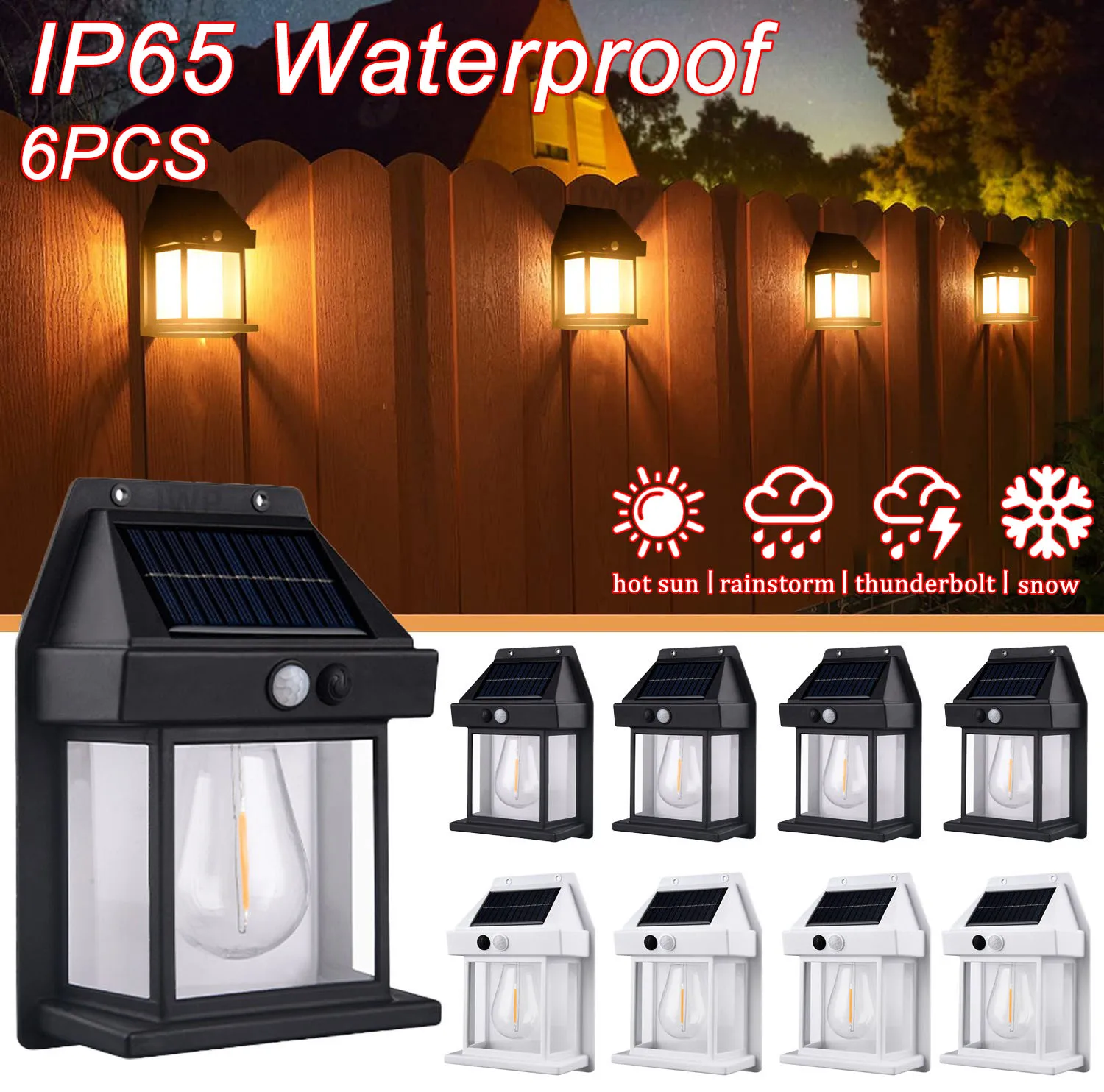 

Solar Wall Light Tungsten Waterproof Wireless Motion Sensor Security Lamps Dusk to Dawn Exterior Lighting for Patio Porch Garage