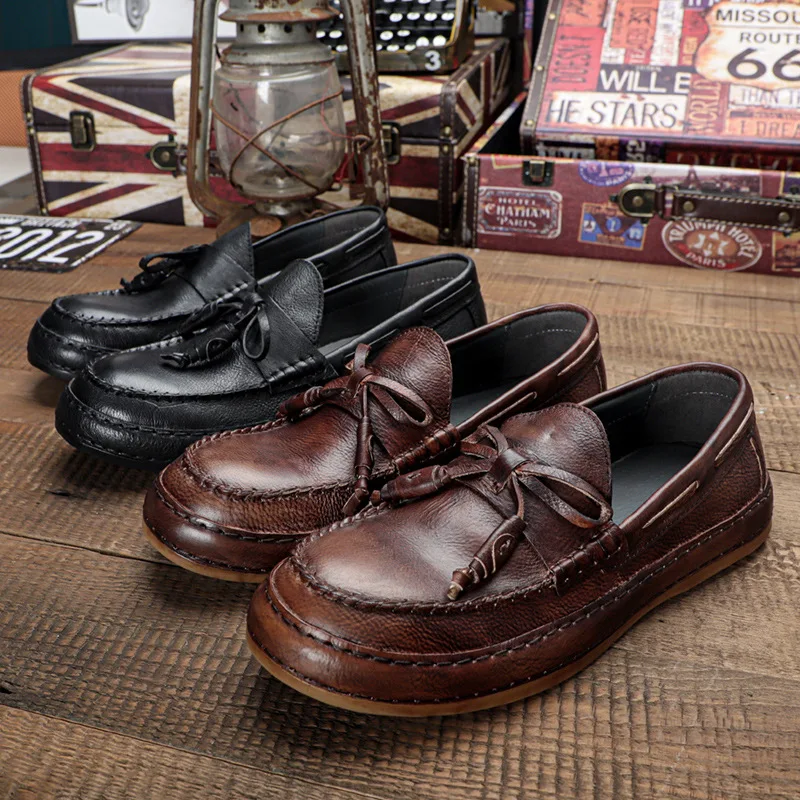 EURO Size  Super Soft Genuine Leather Men's Bow-knot Loafer Leisure Businessman  Concise  Driving Car Shoes Lighweight Flats