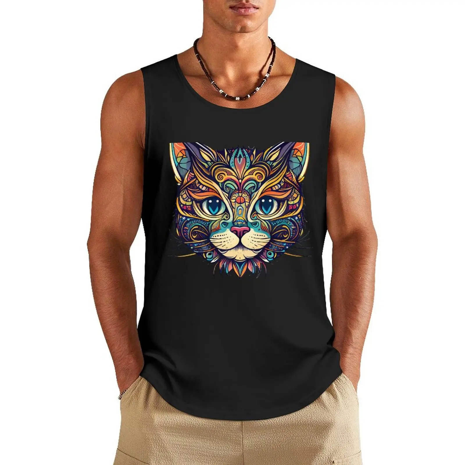 

Mandala cat Tank Top vests for men clothes for men Men's singlets gym clothes for man