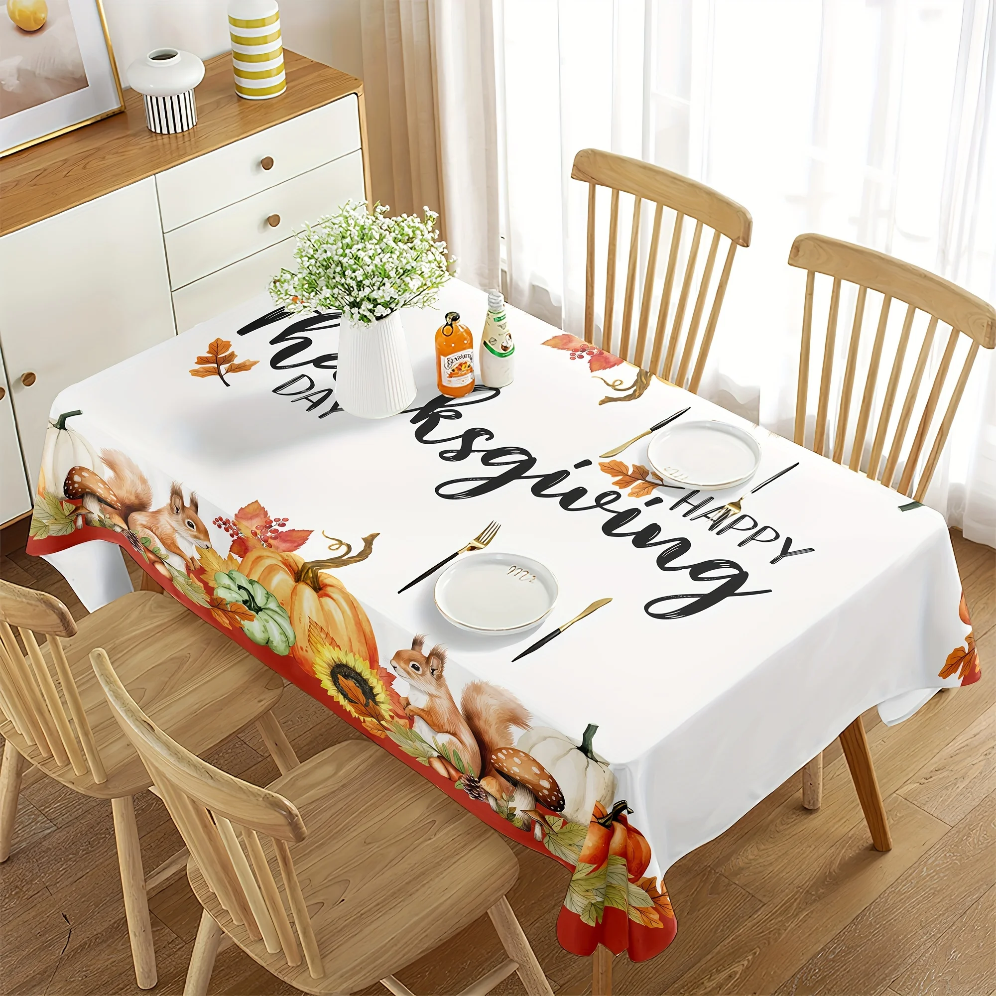 Fall Harvest Pumpkins Maple Leaf Rectangle Tablecloth for Table Decor Reusable Kitchen Dining Tablecloth Autumn Decorations