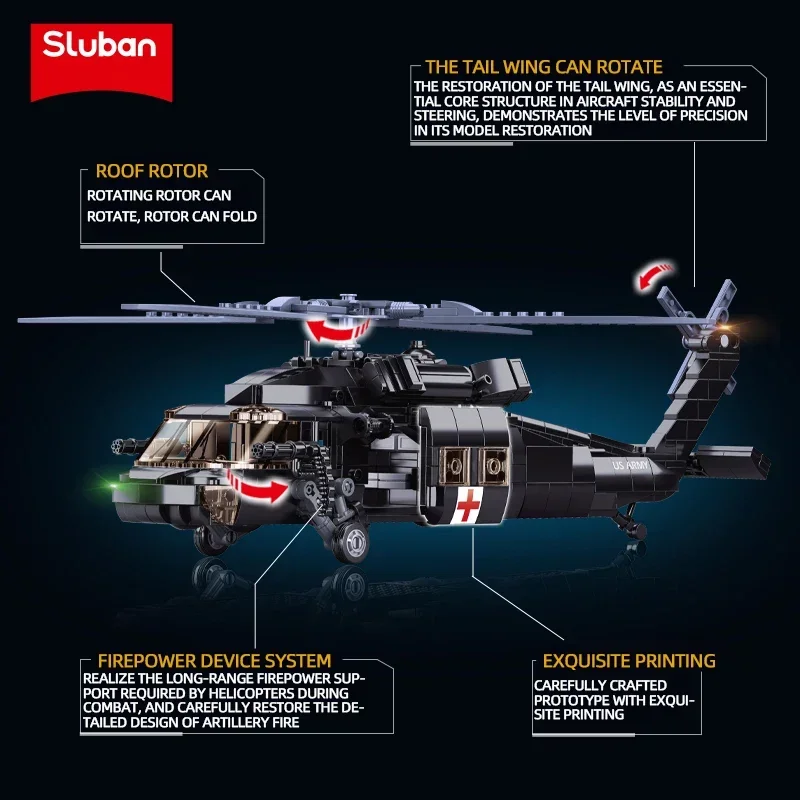 692 pçs militar UH-60L blocos de construção de aeronaves de resgate médico falcão preto helicóptero modelo tijolos kits crianças brinquedo diy presente do feriado