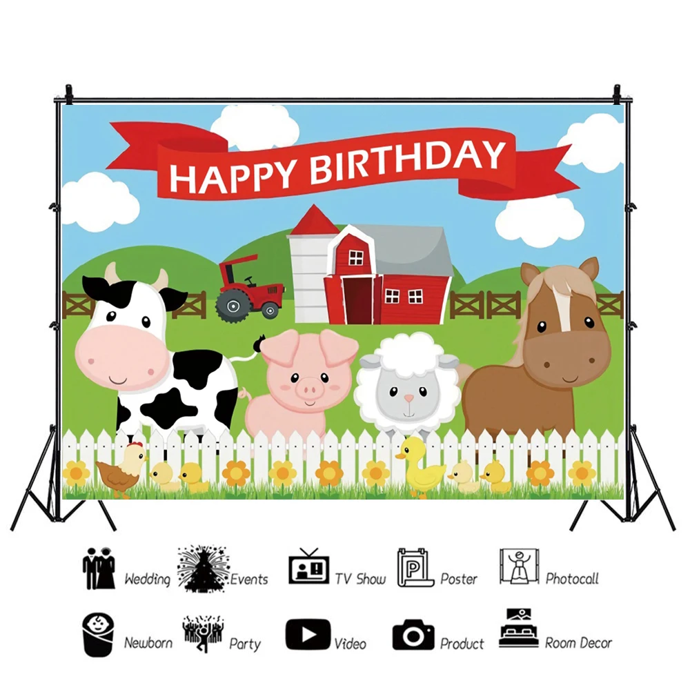 Фон для фотосъемки с изображением сельскохозяйственных животных, детский первый день рождения, вечеринка, декор для детского душа, фон для фотостудии ZA-01