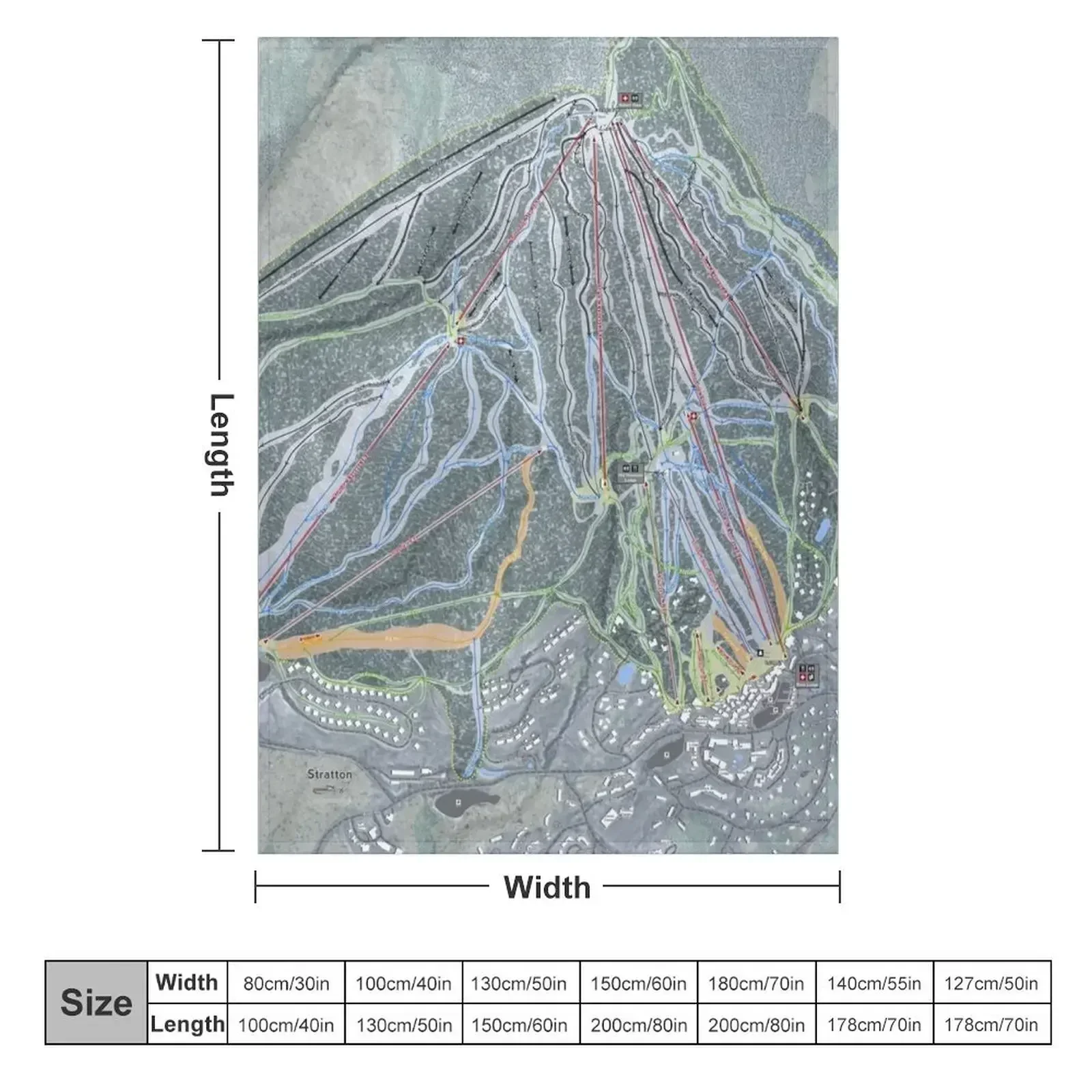 Stratton Resort Trail Map Throw Blanket Fashion Sofas Quilt Warm Decorative Sofas Blankets