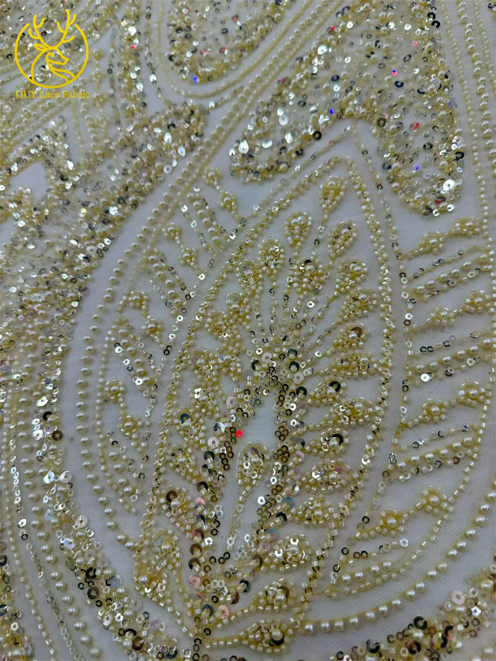 2026 Eleganter nigerianischer afrikanischer Bräutigam-Spitzenstoff mit Perlen, hochwertiger französischer Tüll-Pailletten-Spitzenstoff für Abendkleider, 5 Yards – Detail 7