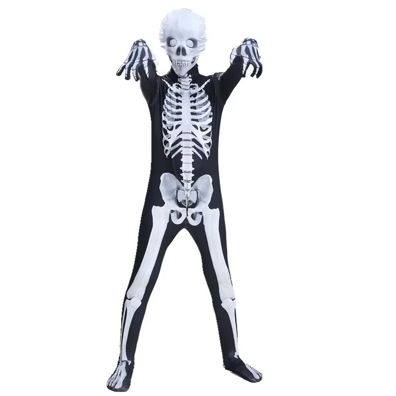 Disfraz de esqueleto para adultos y niños, mono de monstruo, estilo de terror, ropa de Cosplay para Halloween