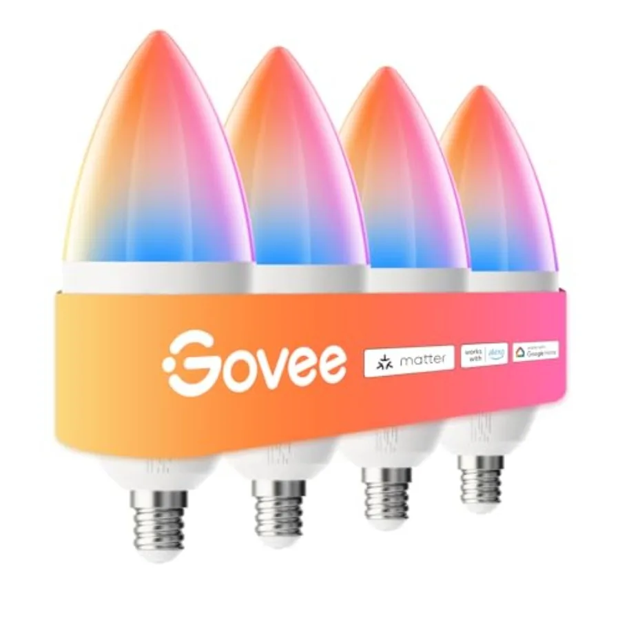 

Светодиодная лампа E12 Smart Light Bulbs, совместимая с Matter, Alexa, Google Assistant, Wi-Fi, лампы-канделябры, 0 Вт (аналог), RGBWW, изменение цвета