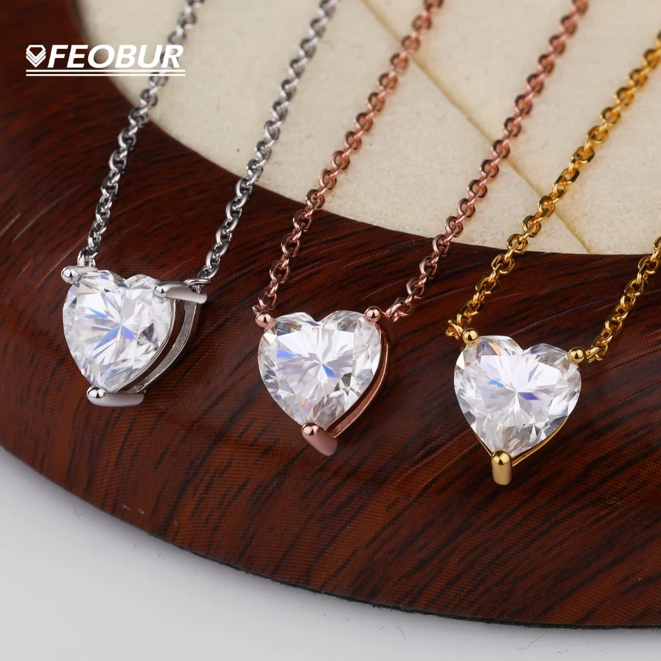 

1/2/3CT Heart Moissanite Pendent Necklace 925 Sterling Silver Plated 18k Gold Solitaire Charm Chain for Women Jewelry Gift