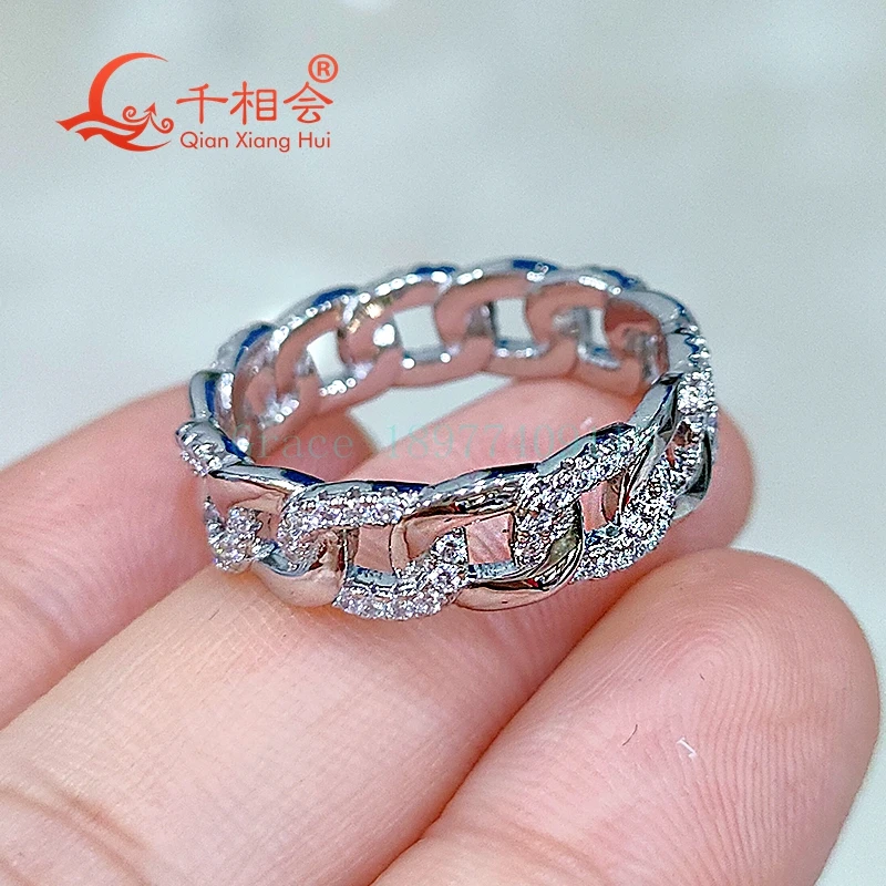 6mm smooth buckle inlay stone ring Sterling 925 Silver hip hop  round Moissanite Ring Men women  Diamonds Male fine Jewelry