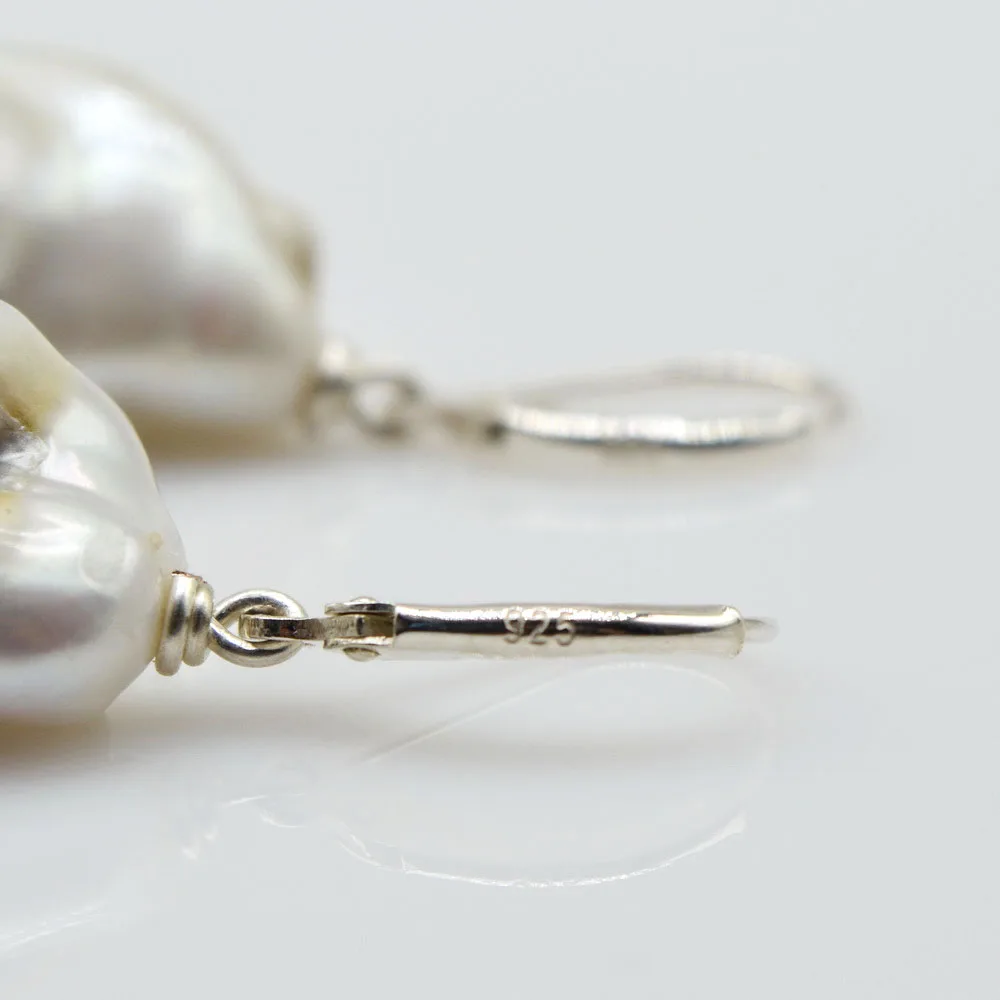 Large Baroque Pearl Earrings White Natural Freshwater Pearls 925 Silver French Ear Hooks Personalized Fashion Earrings for Women