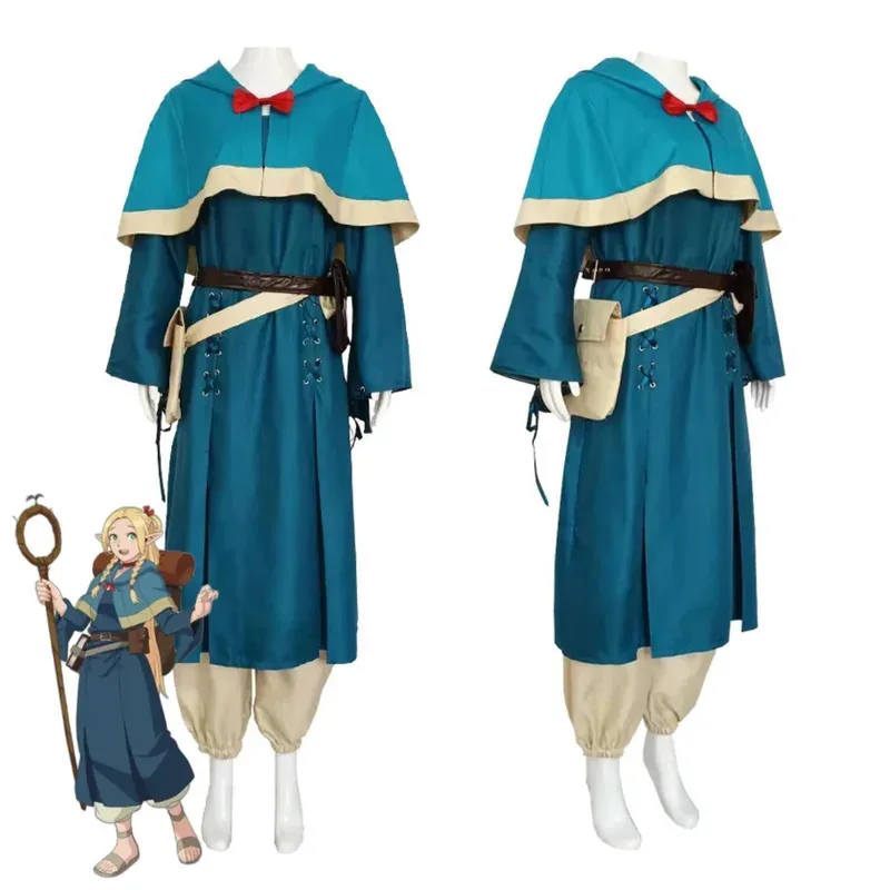 Аниме Delicious in Dungeon Marcille, карнавальный костюм, шаль с капюшоном, униформа, парик, обувь, женский милый костюм для рождественской вечеринки, дня рождения