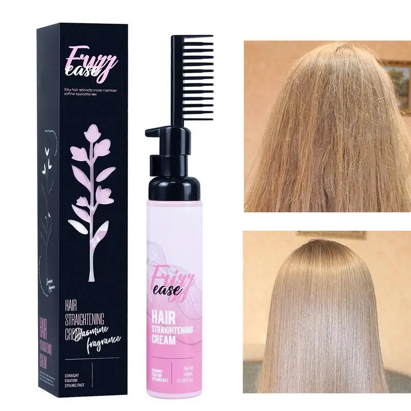 

Hair Straightener Cream 100 ML Straightening Cream Safe Hair Styling Cream with Comb Gentle Hair Straight Cream Hair Styling