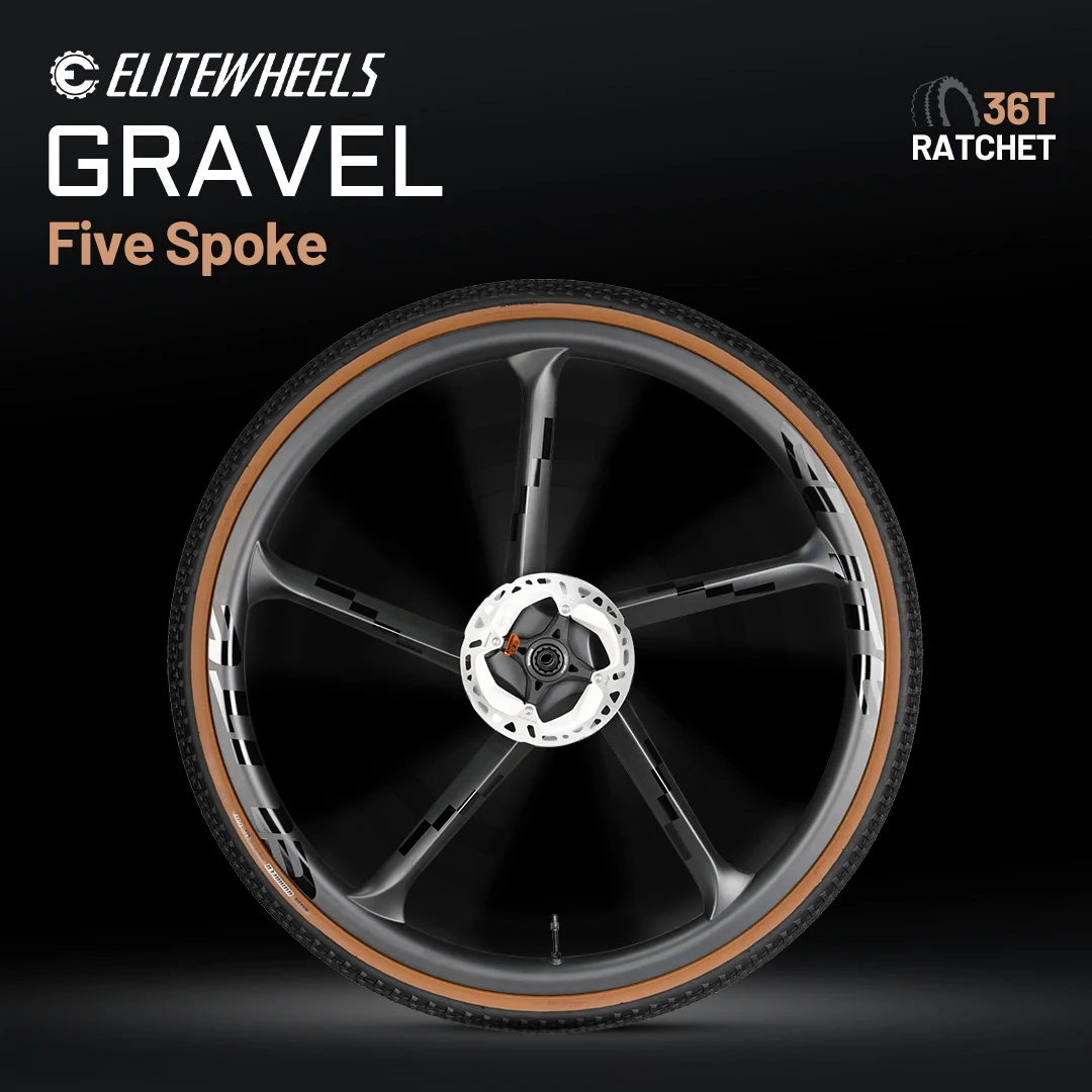 

ELITEWHEELS Five Spoke Gravel Carbon Wheels Ratchet System Center Lock Hub 700c Trail Cross Country Disc Brake Hookless 34x27mm