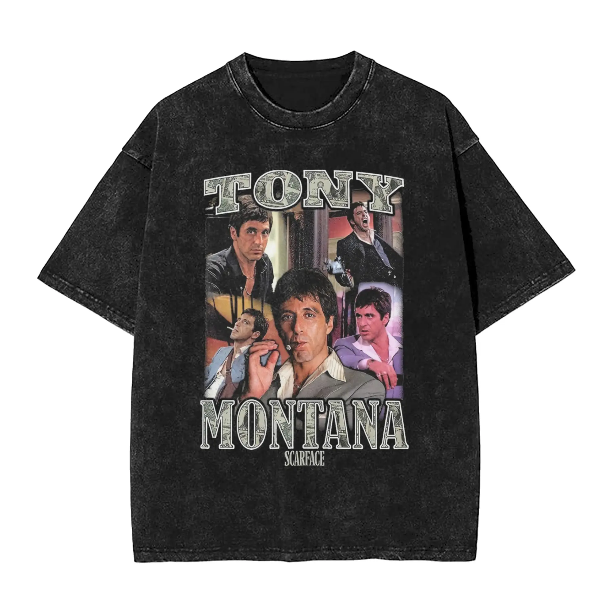 Scarface Montana Money T Shirt Washed Harajuku T-Shirts Retro Music Cool for Men Women Tops Streetwear Graphic Printed Tops Tees