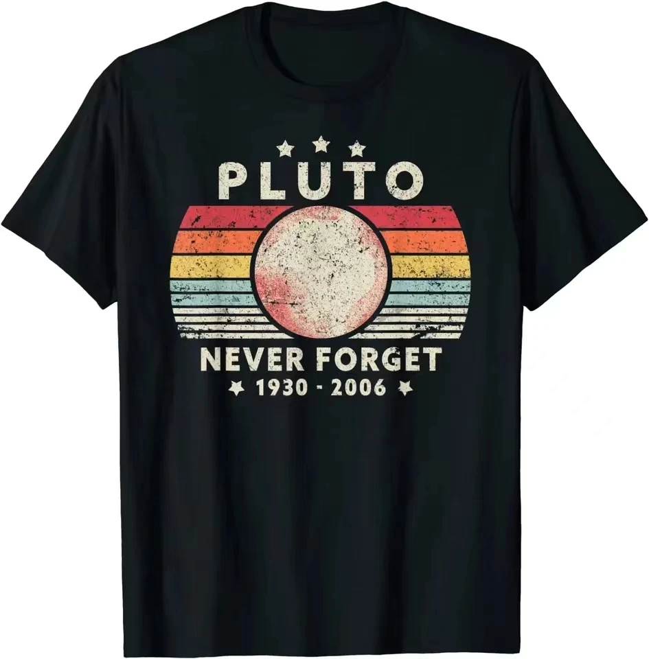 2024 Summer Men\'s T-shirt Never Forget Pluto Printed T-shirt Casual Sports Cotton Short Sleeve Oversized Tee Shirt Men Clothes