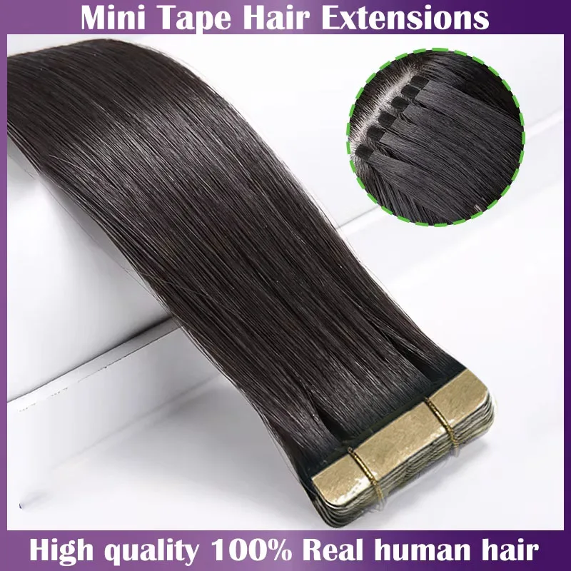 

Накладные волосы Reba Mini Tape In из натуральных европейских волос Реми, прямые, на ленточной основе, с клейкой основой, натуральные, густые, 20 шт.