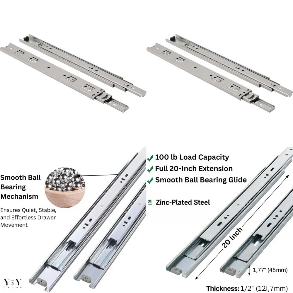 

10 пар направляющих для выдвижных ящиков с 20 шарикоподшипниками, цинковые, грузоподъемность 100 фунтов