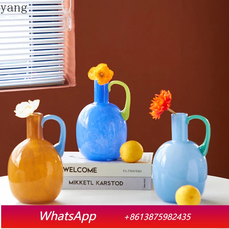 CX medieval single-ear glass vase ins atmosphere desktop TV cabinet soft
