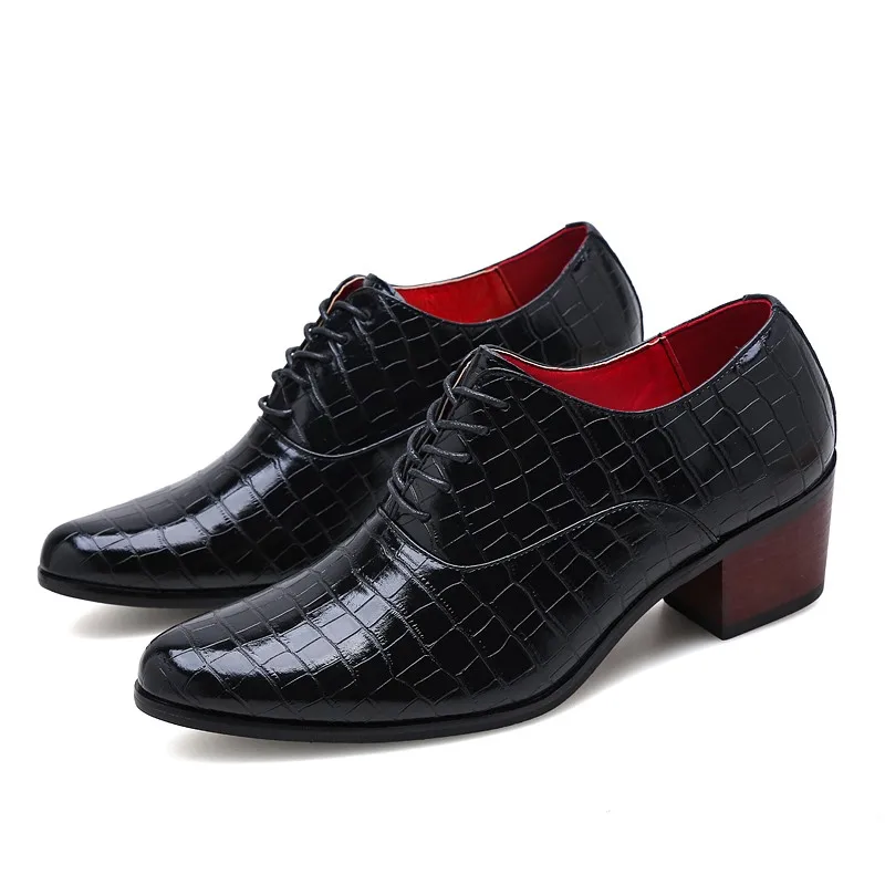 

Italian Brand Men's High Heels Shoes Black Pointed Toe Leather Loafers Men Oxfords Dress Shoes Luxury Business Formal Shoes Man