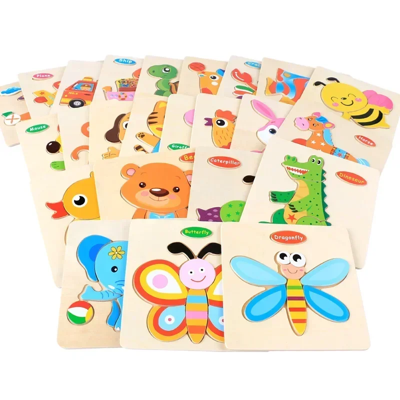 Baby Holz Puzzle Brettspiel Cartoon Tier 3d Puzzle Montessori Pädagogisches Lernen Holz Spielzeug für Kinder