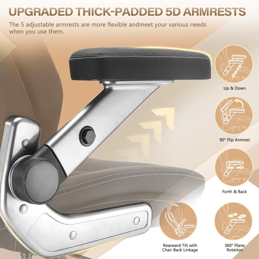 كرسي مكتب كبير وطويل من القماش قابل للتنفس بوزن 600 رطل مع أذرع قابلة للطي 5D ووسادة زنبركية للجيب، مريح وشديد التحمل #4