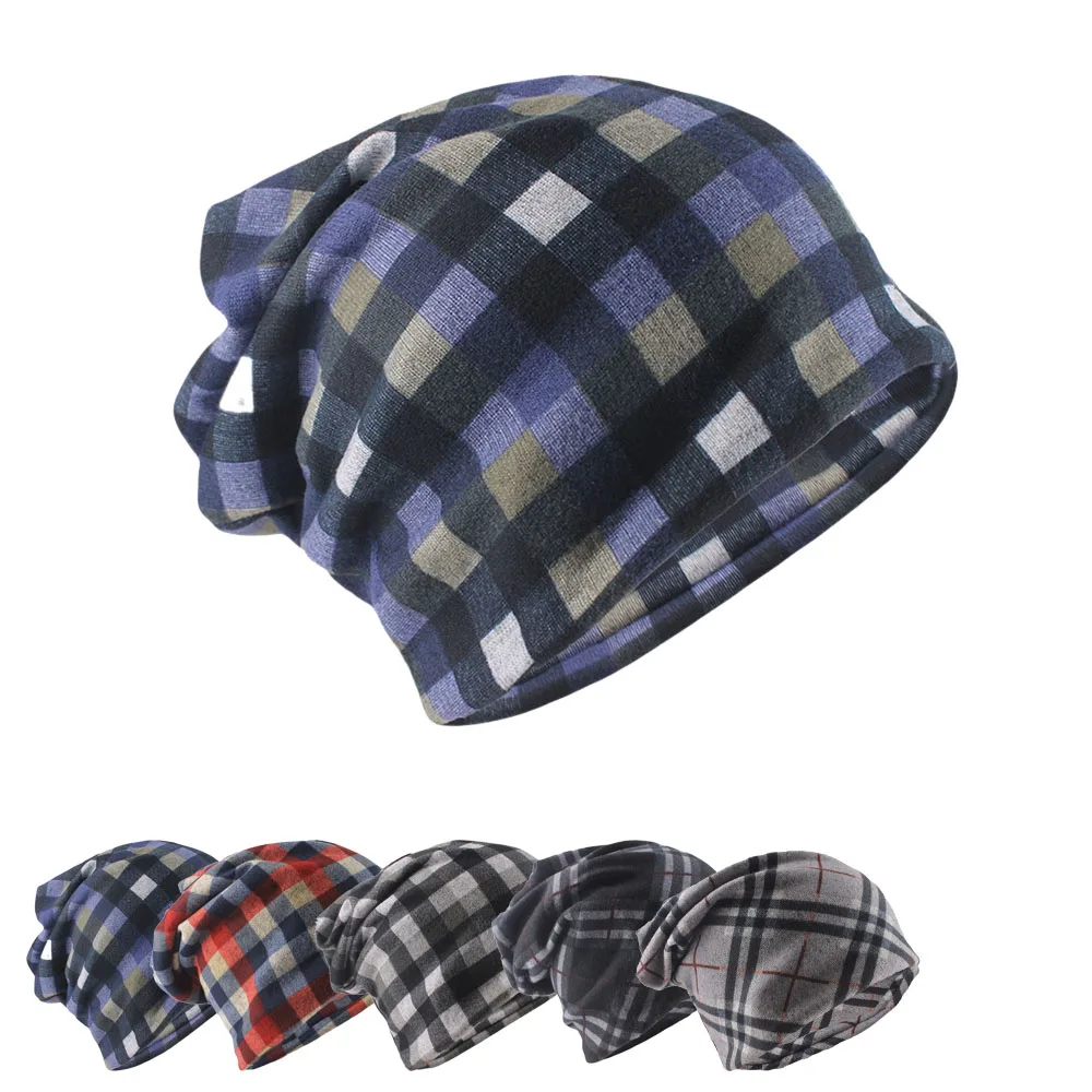 New Fashion Plaid Women Warm Beanies Skullies Casual Girls Hat Scarf Two Used Outdoor Dance Beanie Girls Bonnet Gorras Sales