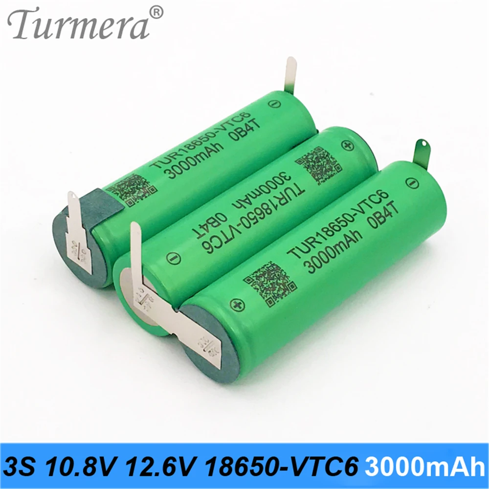 Turmera 2S-6S 18650 VTC6 3000mAh 6000mAH Battery for 8.4V 12V 16.8V 18V 21V Shura Screwdriver Electric Drill Battery Replace Use