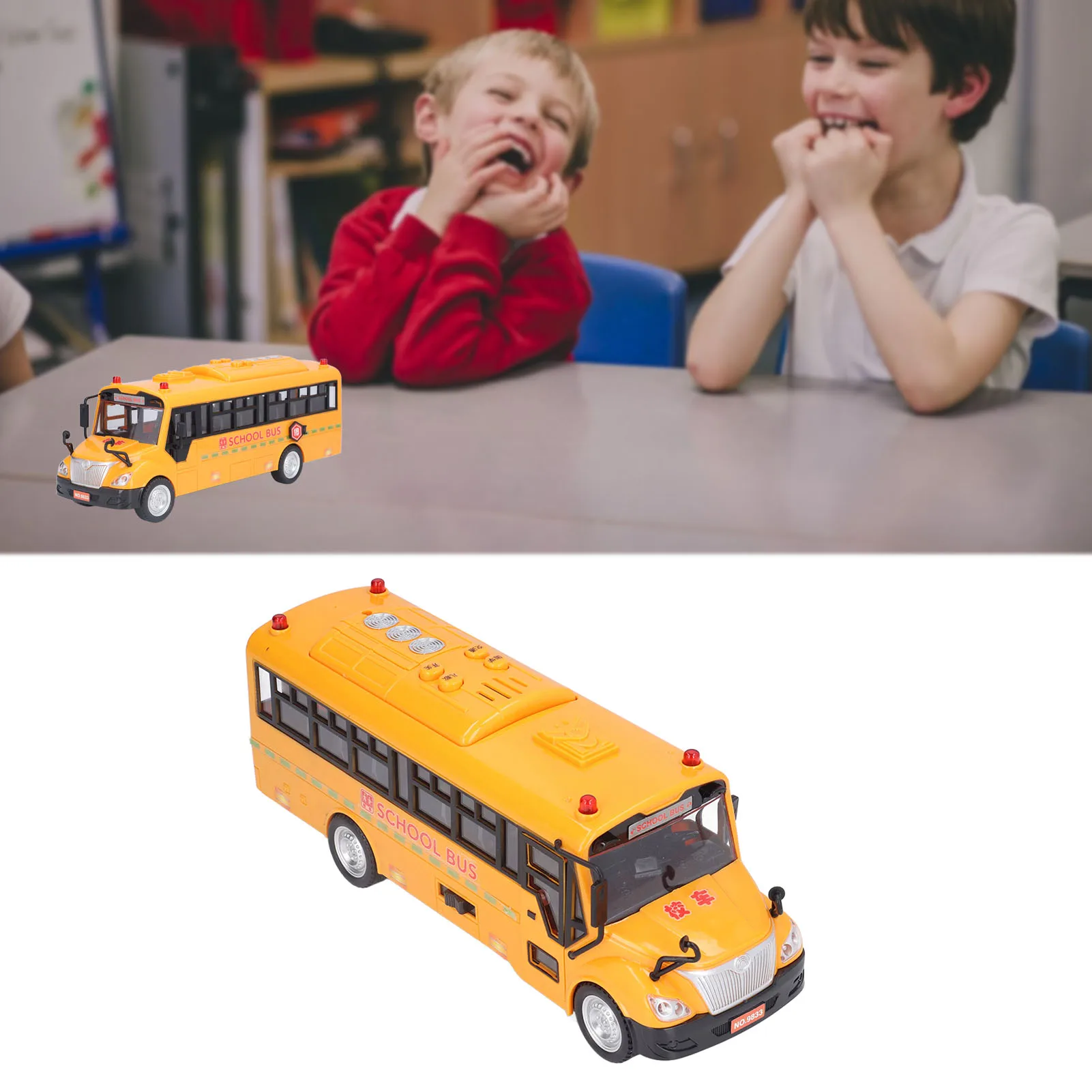 

ZK20 Yellow School Bus Model Toy Plastic Car Play Vehicle Figure with Opening Doors Lights Sounds