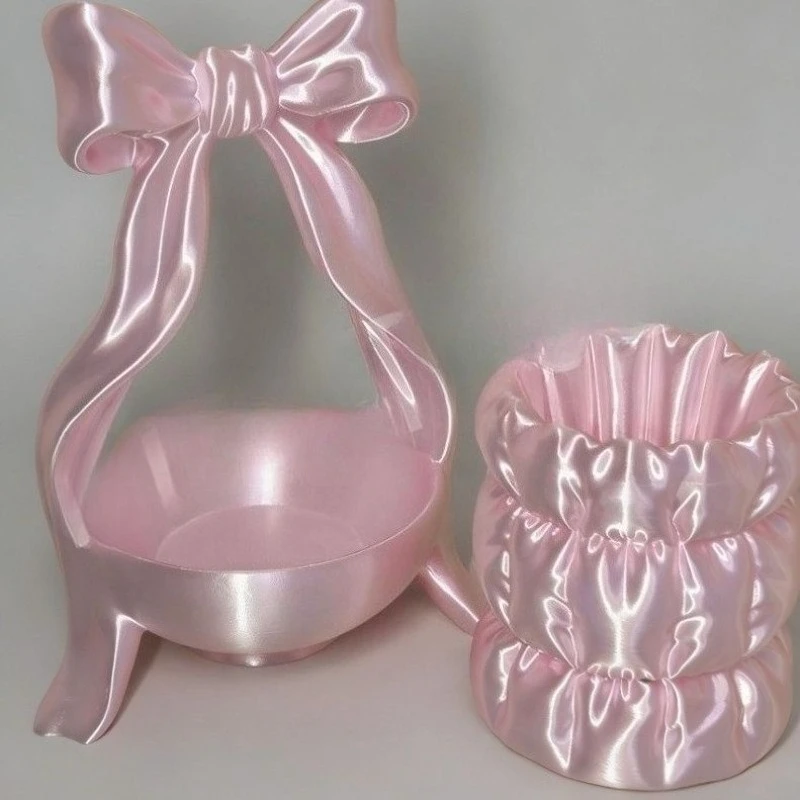 Elegant Bow Storage Set Kawaii Bow Storage Rack Girls Makeup Brush Holder Silk-Like Texture Luxury Vanity Decor for Women 2026