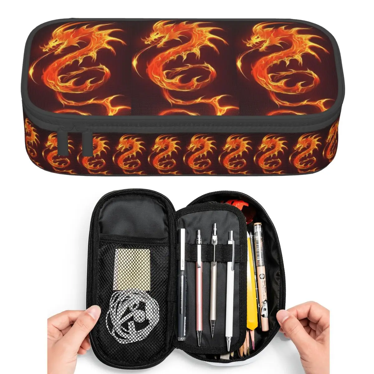 Red Fire Dragon Pencil Cases for Students Pen Box Pencil Bag Big Capacity Pencil Pouch Pen Holder