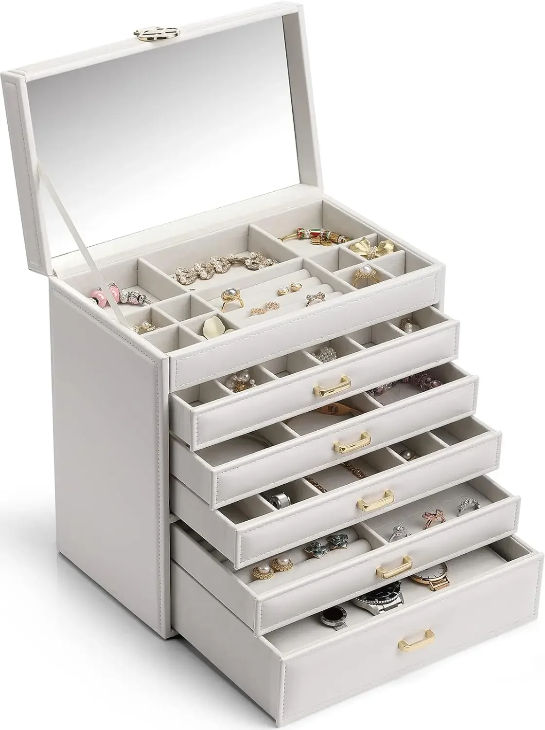 6 Tier Large Jewelry Box for Women - Big Jewelry Organizer with Mirror, Jewelry Box Organizer for Drawer Necklace