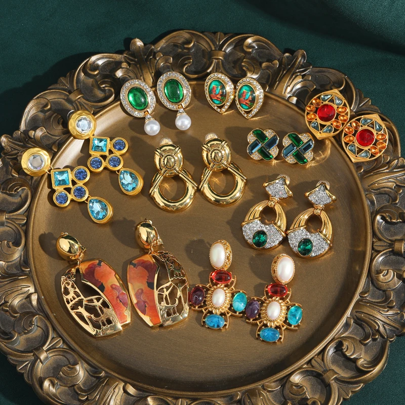 Wedding Big Stud Pearl Earrings Blue Enamel Shell Gold Color Flower Petal Vintage Antique Jewelry For Women Accessories 2025