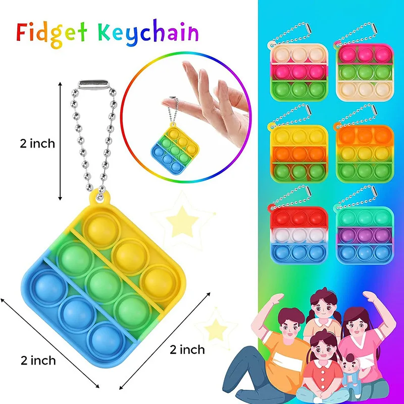 20Pcs Mini Pop Keychain Toddler Sensory Fidget Toys Bulk for Classroom Prizes Kids Birthday Party Favors Goodie Bag Stuffers