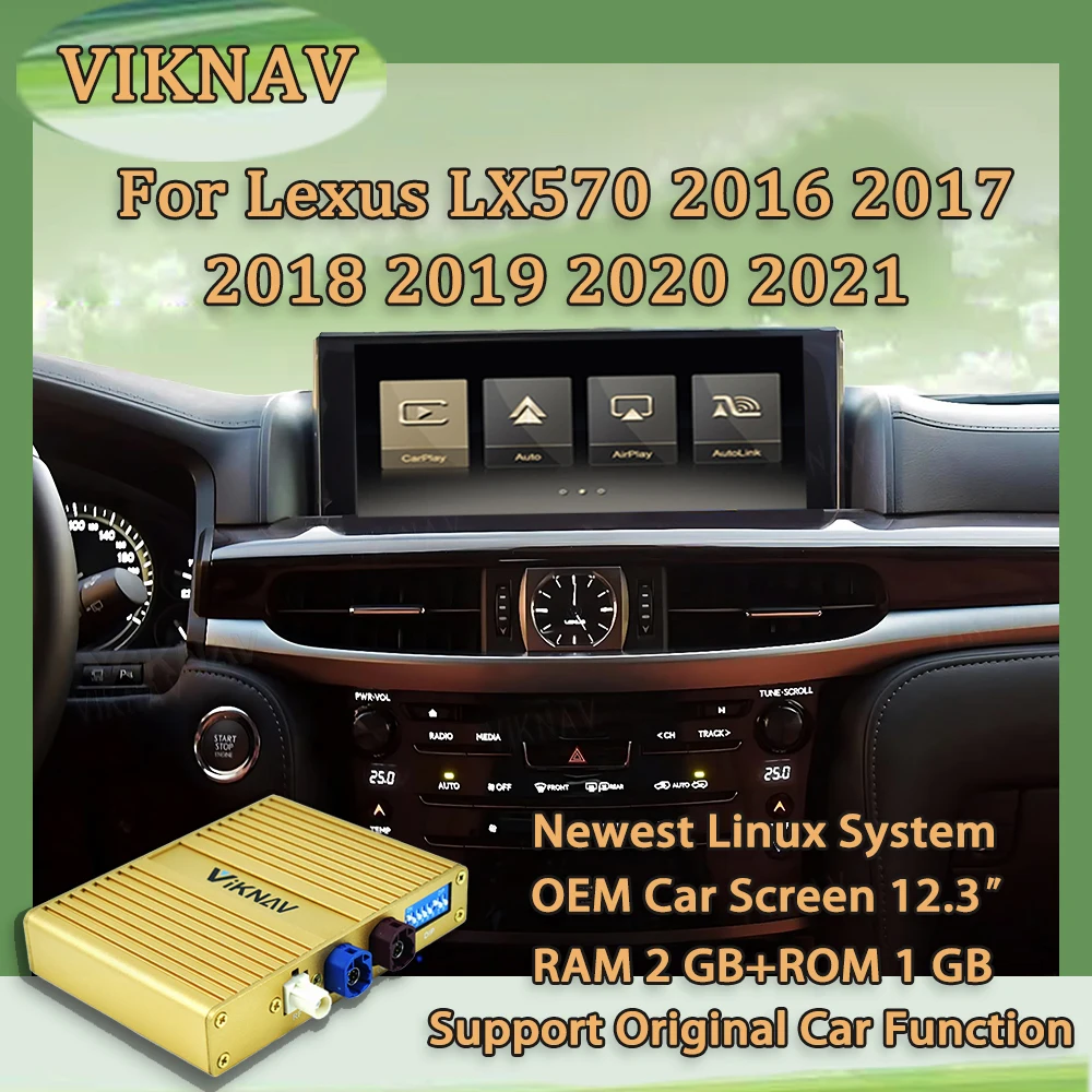 Viknav Linux Interface Box For Lexus LX570 2016 2017 2018 2019 2020 2021 Wireless Apple CarPlay Android Auto Display Screen