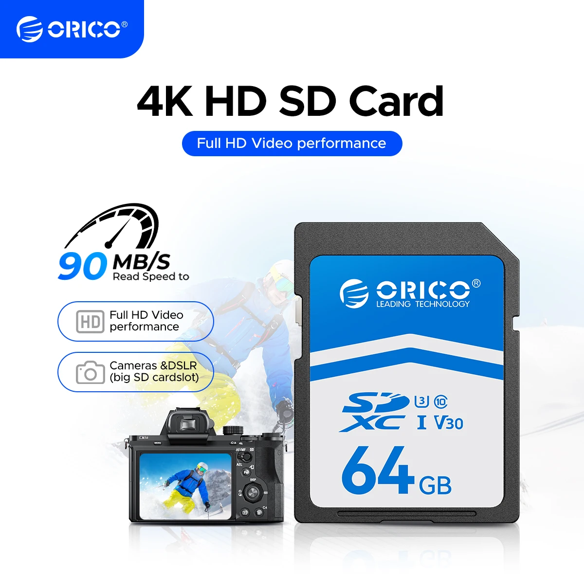 

Карта памяти ORICO SD для профессиональных камер 4K, скорость до 90 МБ/с, запись видео 4K UHD, U3, Class10, V30, для профессиональной видеосъемки.