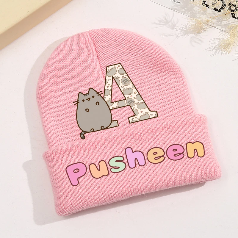 Nowa czapka dziecięca Pusheen Kawaii Cartoon drukowane czapki z dzianiny śliczne dzieci ciepła czapka dziewczęca czapka beanie jesienno-zimowa