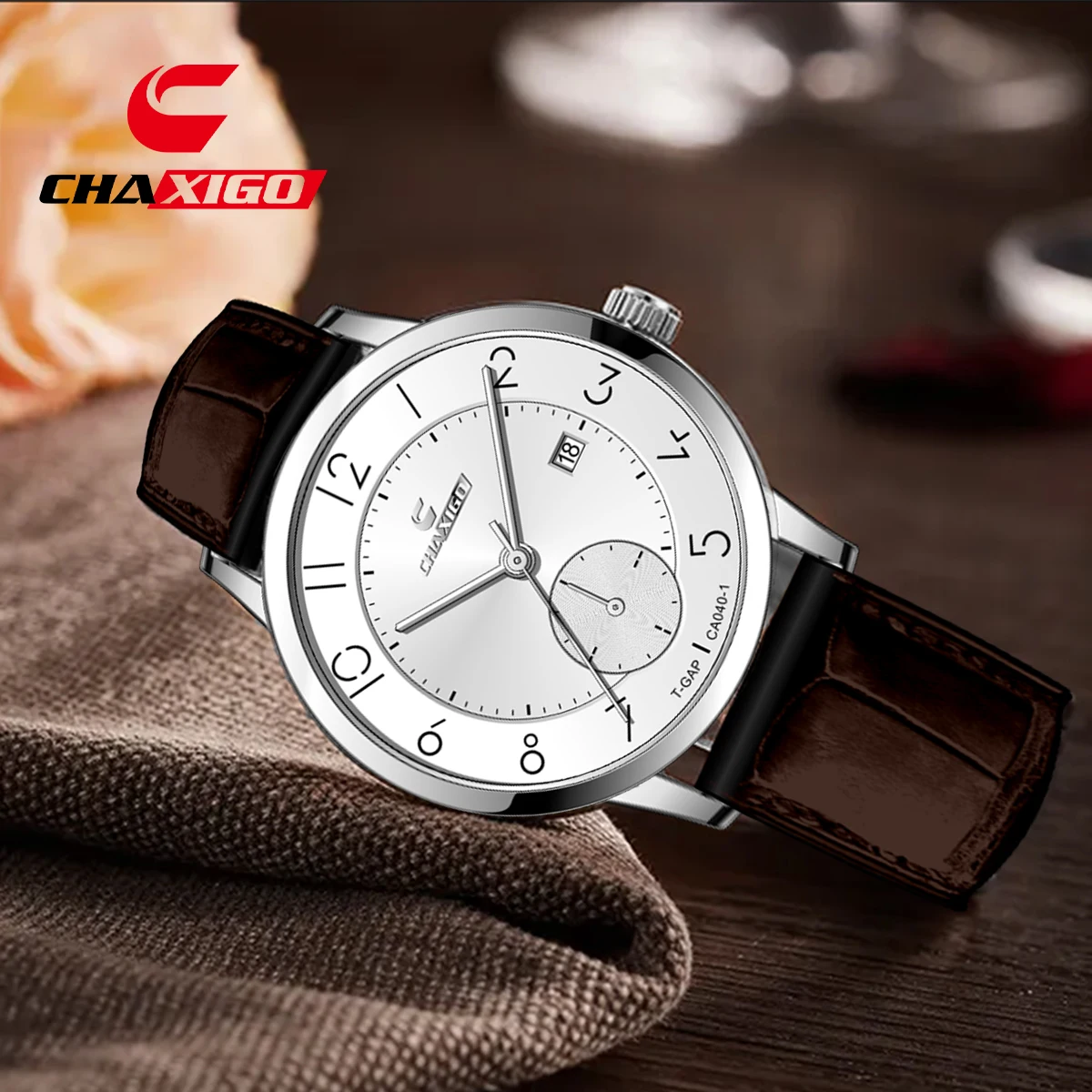 ساعة CHAXIGO للرجال بحزام جلدي، طراز بسيط، مقاومة للماء حتى 30 مترًا، حزام جلدي كلاسيكي، حركة كوارتز