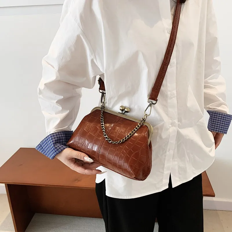 خمر قبلة قفل حقيبة كروسبودي نمط التمساح مساء مخلب محفظة بو الجلود حمل حقيبة للنساء العمل التسوق السفر #3