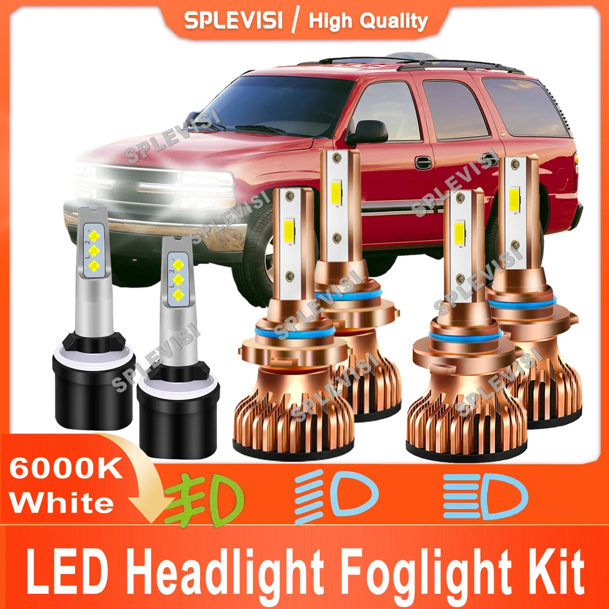 

SPLEVISI Super Bright HID White Compatible For Chevrolet Tahoe 2001 2002 2003 2004 2005 2006 Led Headlight High Low Beam Foglamp