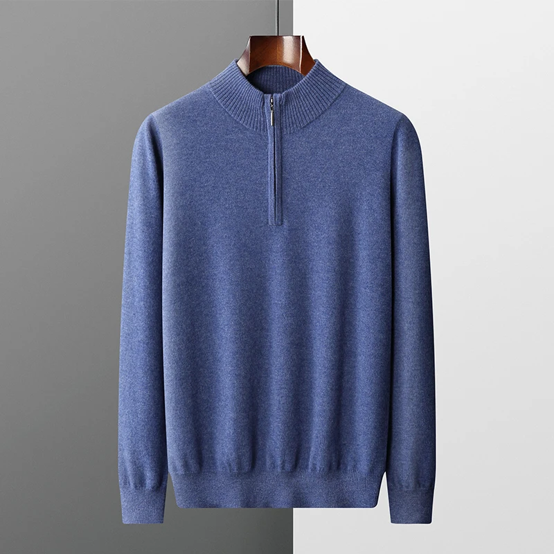 

Classic Men Autumn Winter Zipper Collar Warm Knit Pullover Tops New Casual Soft Comfortable Jumper Man 100% Merino Wool Sweater